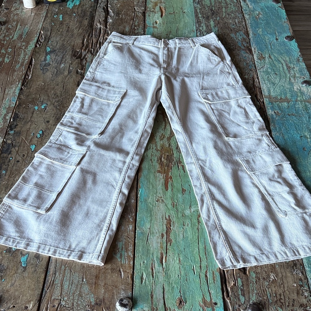 H&M Cream Wide Leg Cargo Pants